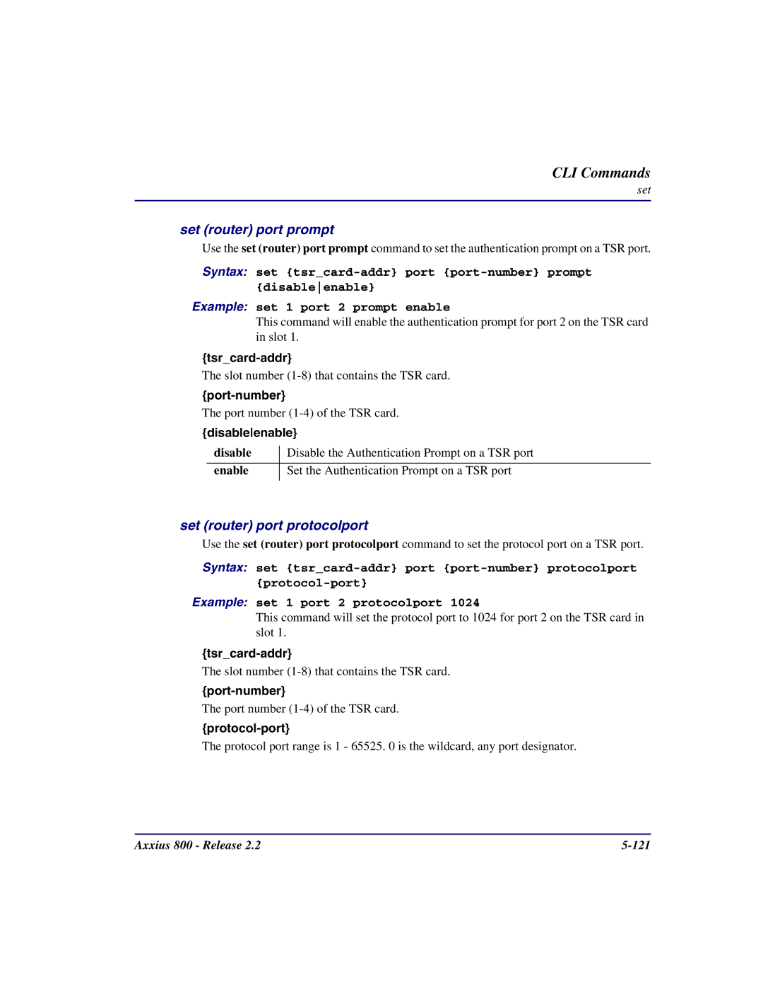 Carrier Access Axxius 800 user manual Set router port prompt, Set router port protocolport, Protocol-port 