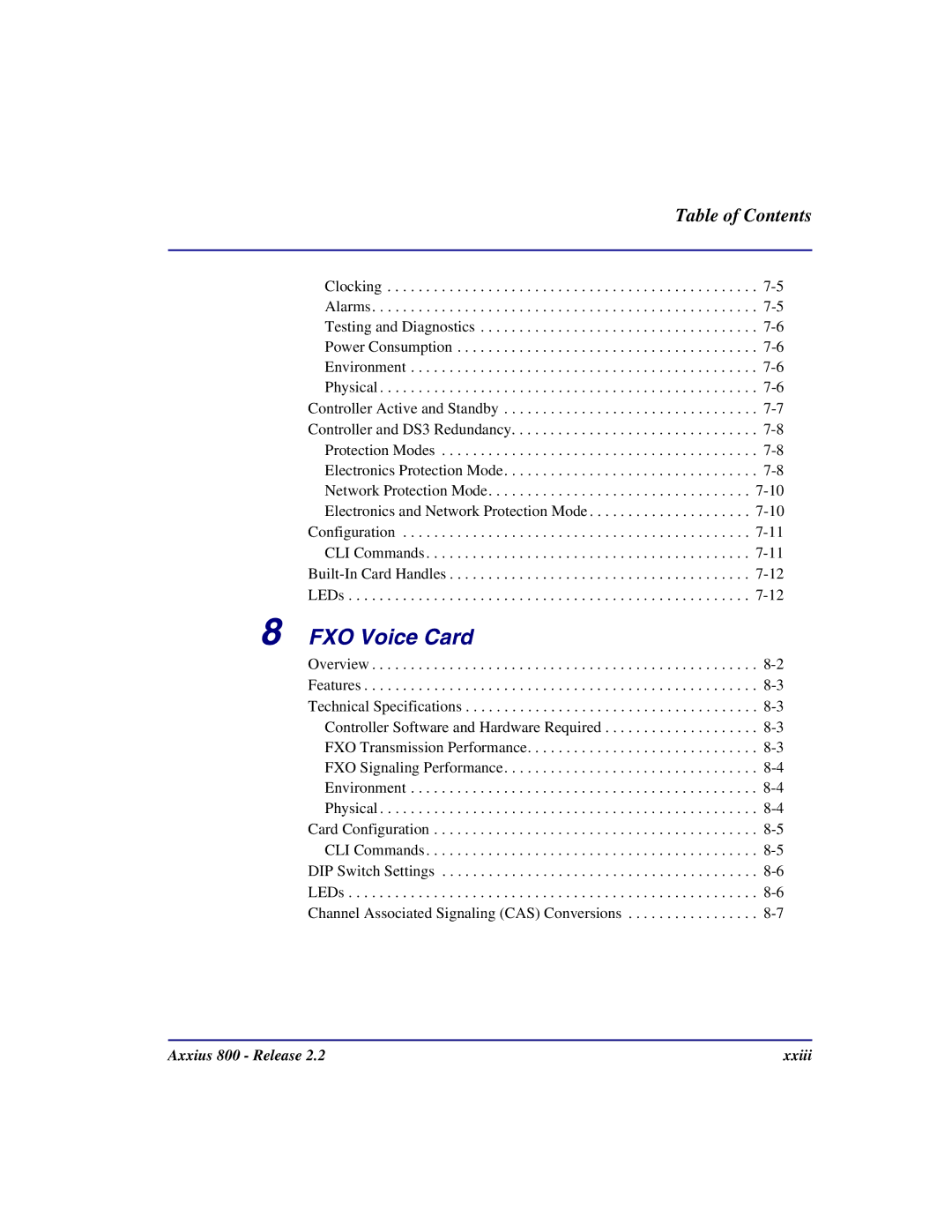 Carrier Access Axxius 800 user manual FXO Voice Card 