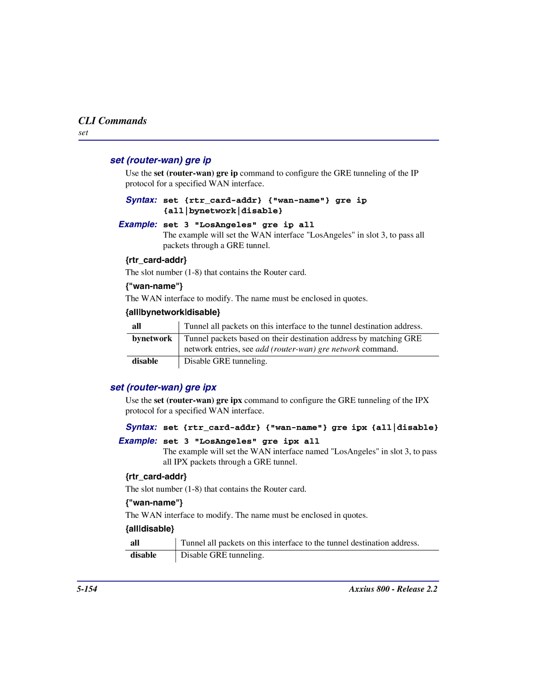 Carrier Access Axxius 800 user manual Set router-wan gre ipx, Allbynetworkdisable, Bynetwork, Alldisable 