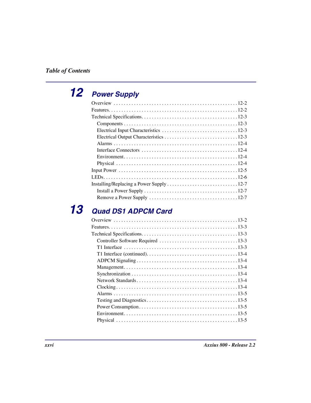 Carrier Access Axxius 800 user manual Power Supply, Quad DS1 Adpcm Card 