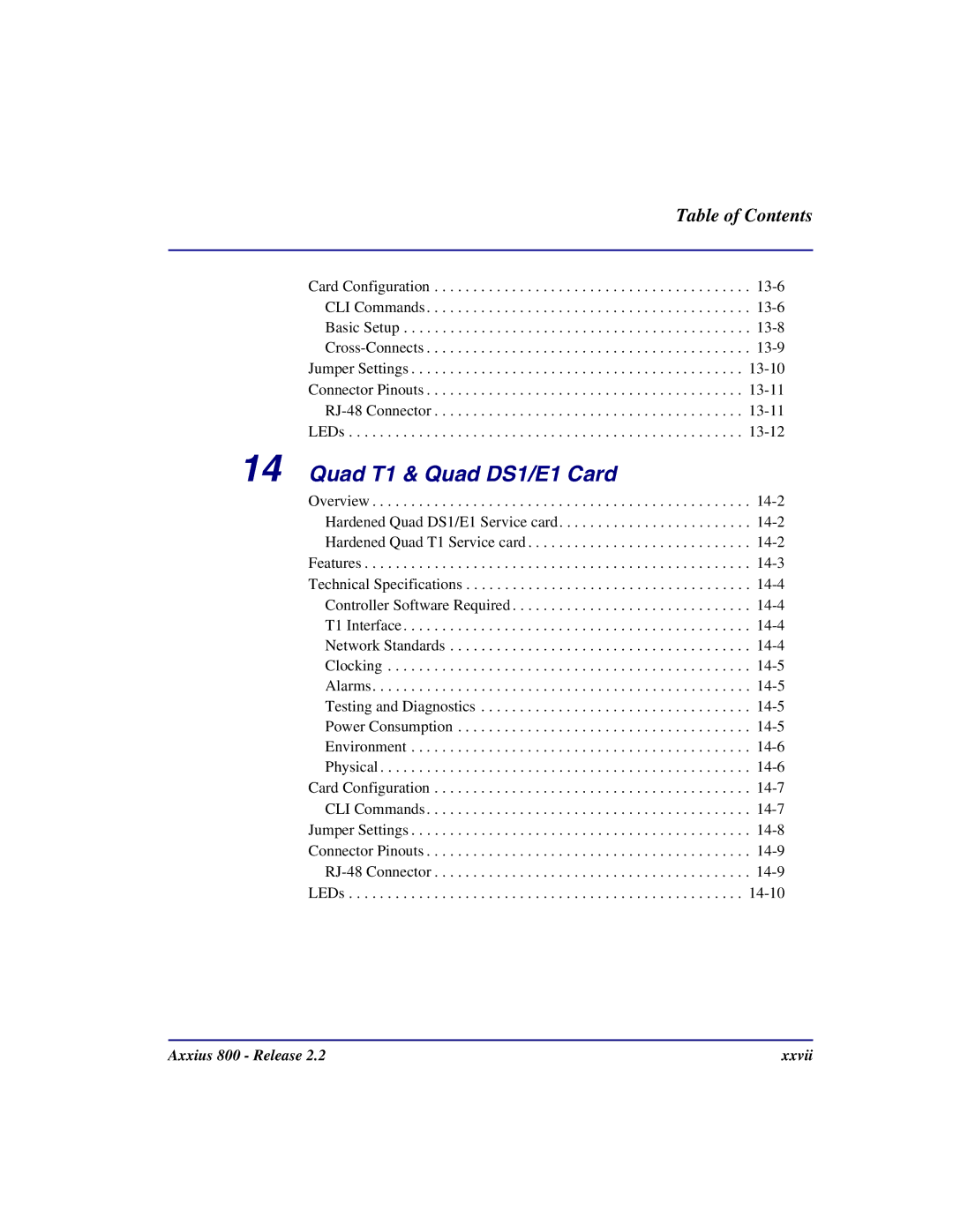 Carrier Access Axxius 800 user manual Quad T1 & Quad DS1/E1 Card 