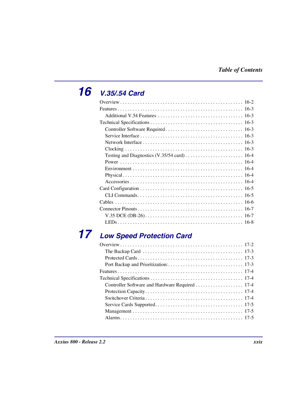 Carrier Access Axxius 800 user manual 35/.54 Card, Low Speed Protection Card 