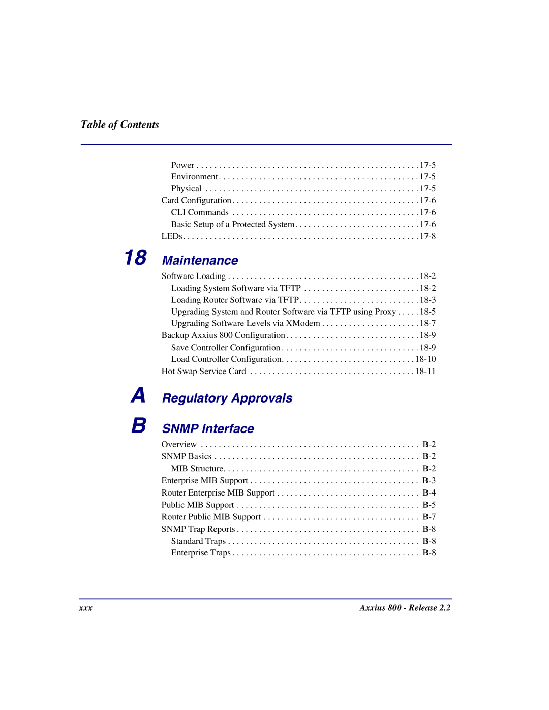 Carrier Access Axxius 800 user manual Maintenance, Regulatory Approvals Snmp Interface 