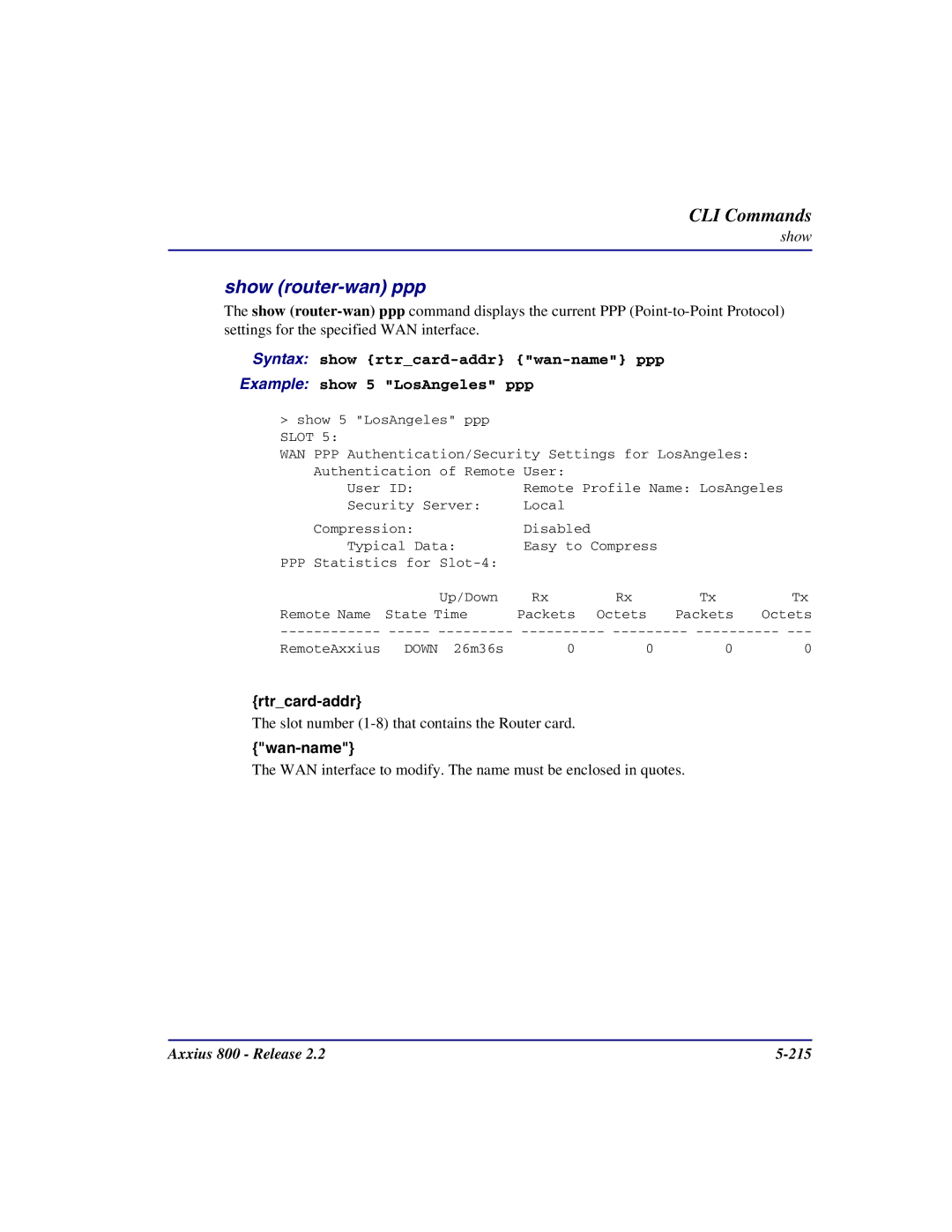 Carrier Access Axxius 800 user manual Show router-wan ppp 