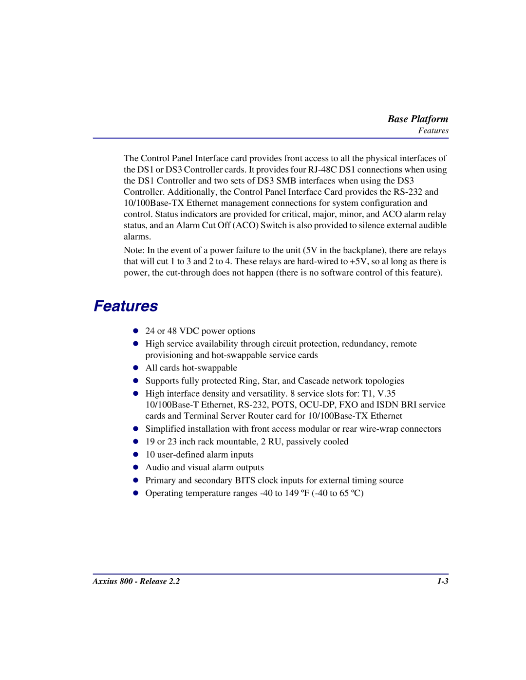 Carrier Access Axxius 800 user manual Features 