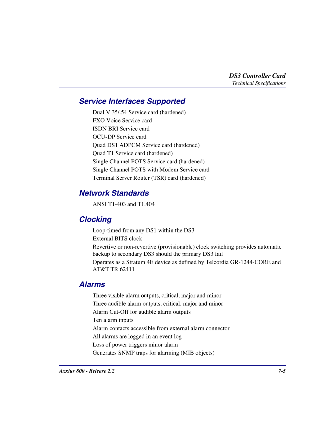 Carrier Access Axxius 800 user manual Ansi T1-403 and T1.404 