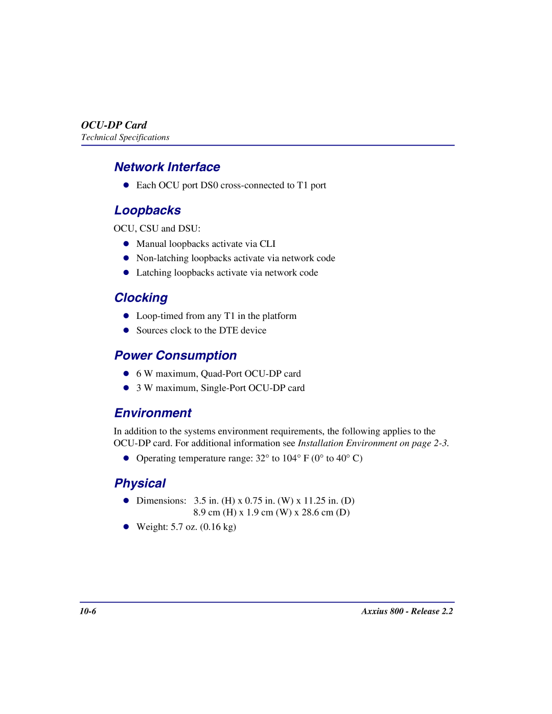 Carrier Access Axxius 800 user manual Network Interface, Loopbacks 