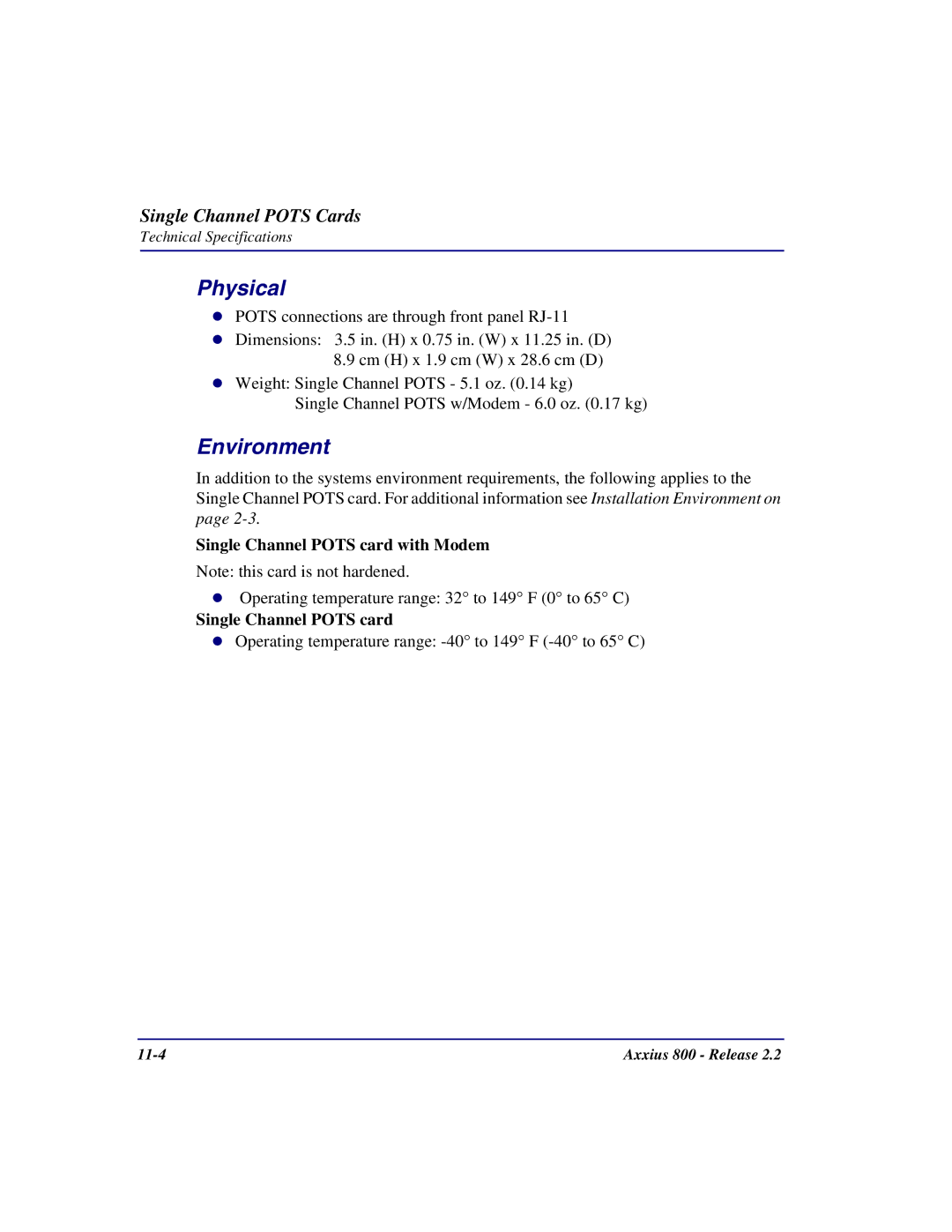 Carrier Access Axxius 800 user manual Single Channel Pots card with Modem 