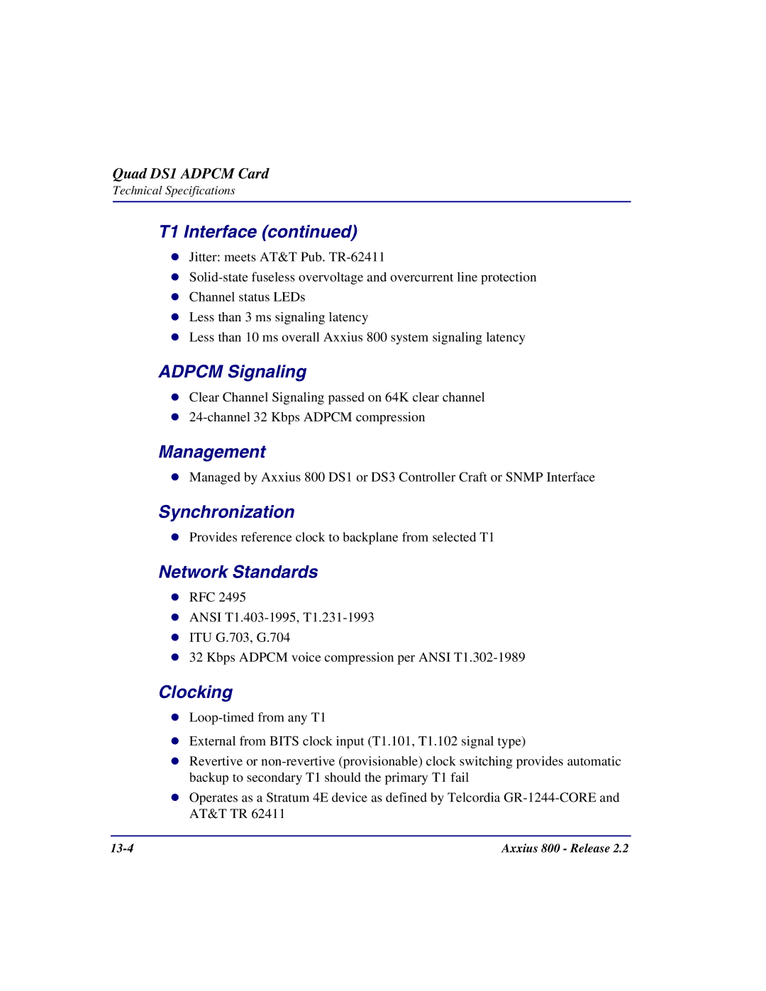 Carrier Access Axxius 800 user manual Adpcm Signaling, Synchronization 