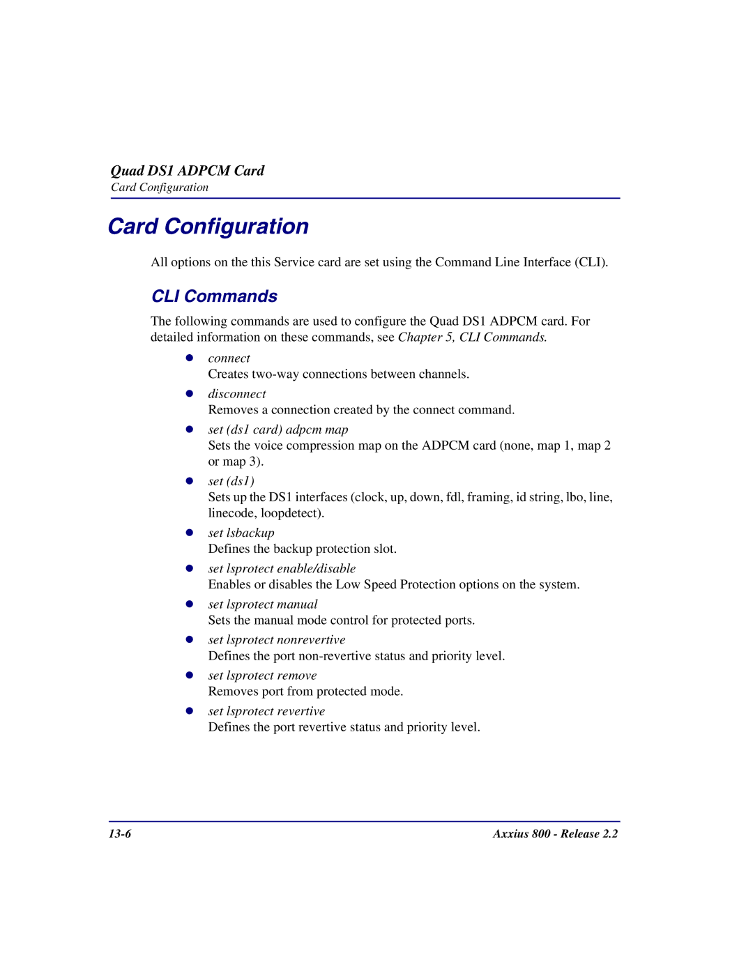 Carrier Access Axxius 800 user manual Set ds1 card adpcm map 