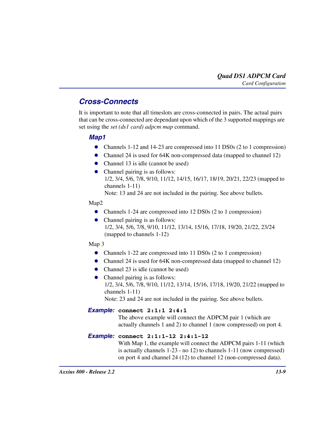 Carrier Access Axxius 800 user manual Cross-Connects, Map1 