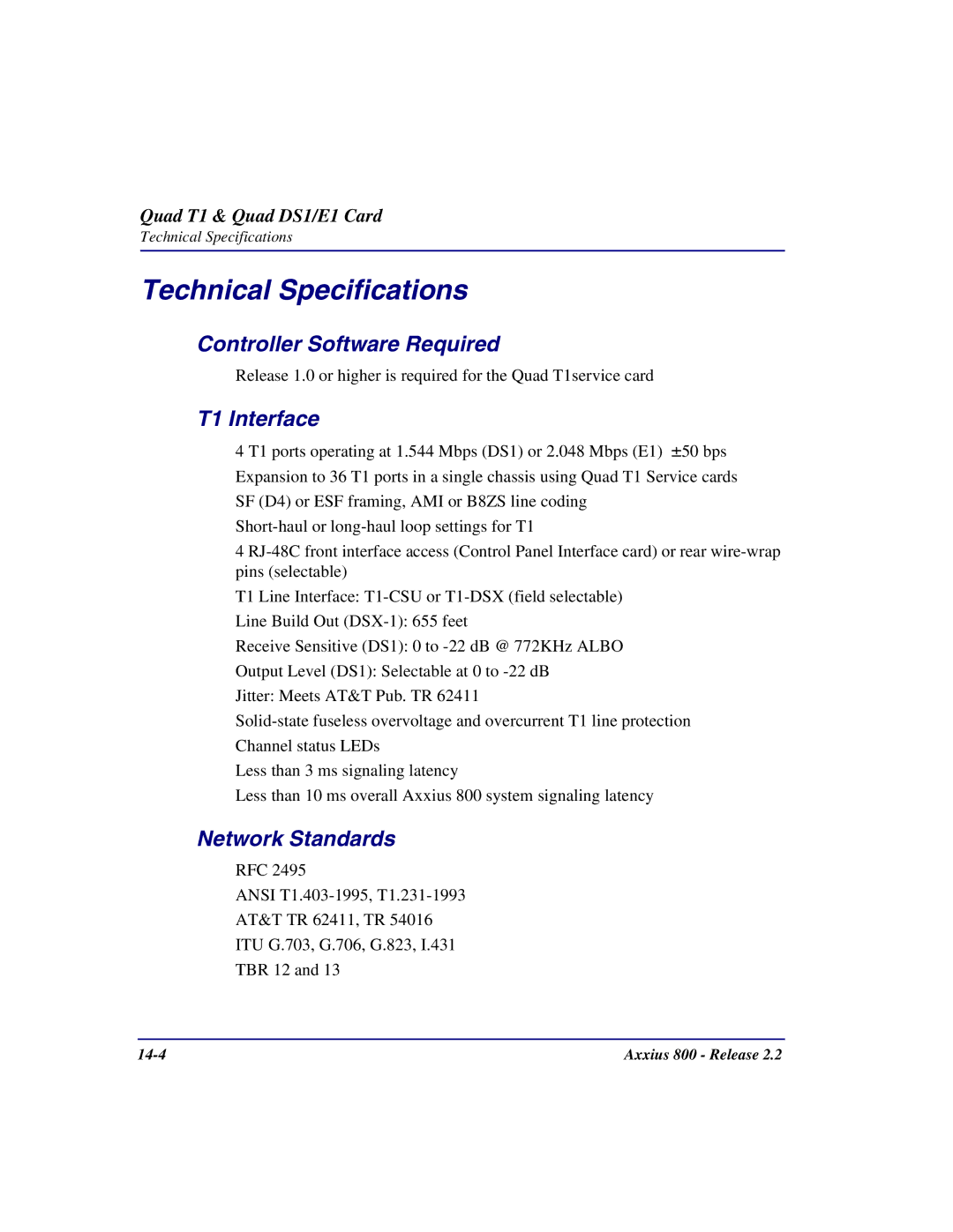 Carrier Access Axxius 800 user manual 14-4 