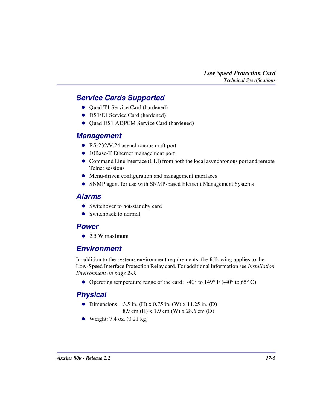 Carrier Access Axxius 800 user manual Service Cards Supported, Management 