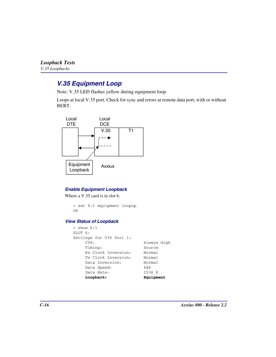 Carrier Access Axxius 800 user manual Equipment Loop 