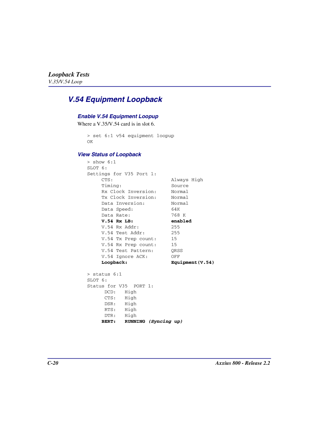 Carrier Access Axxius 800 user manual Equipment Loopback 