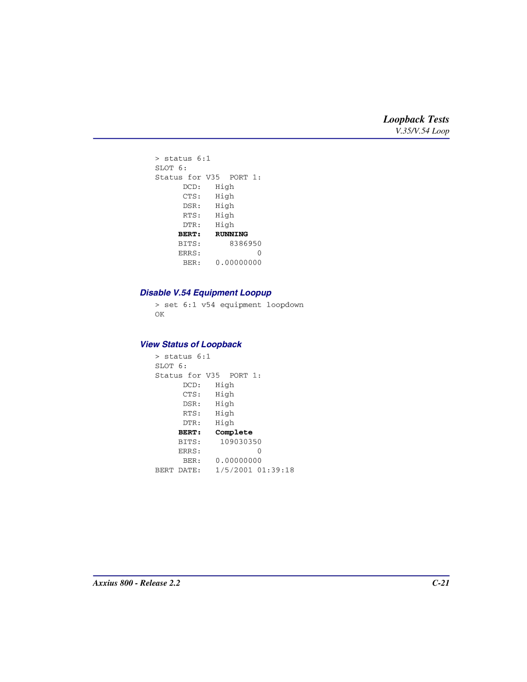 Carrier Access Axxius 800 user manual Disable V.54 Equipment Loopup 