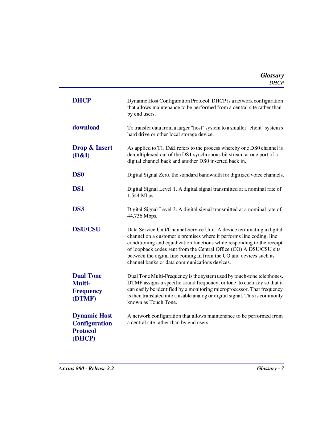 Carrier Access Axxius 800 user manual DS0 