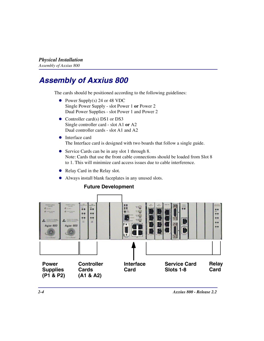 Carrier Access Axxius 800 user manual Assembly of Axxius 