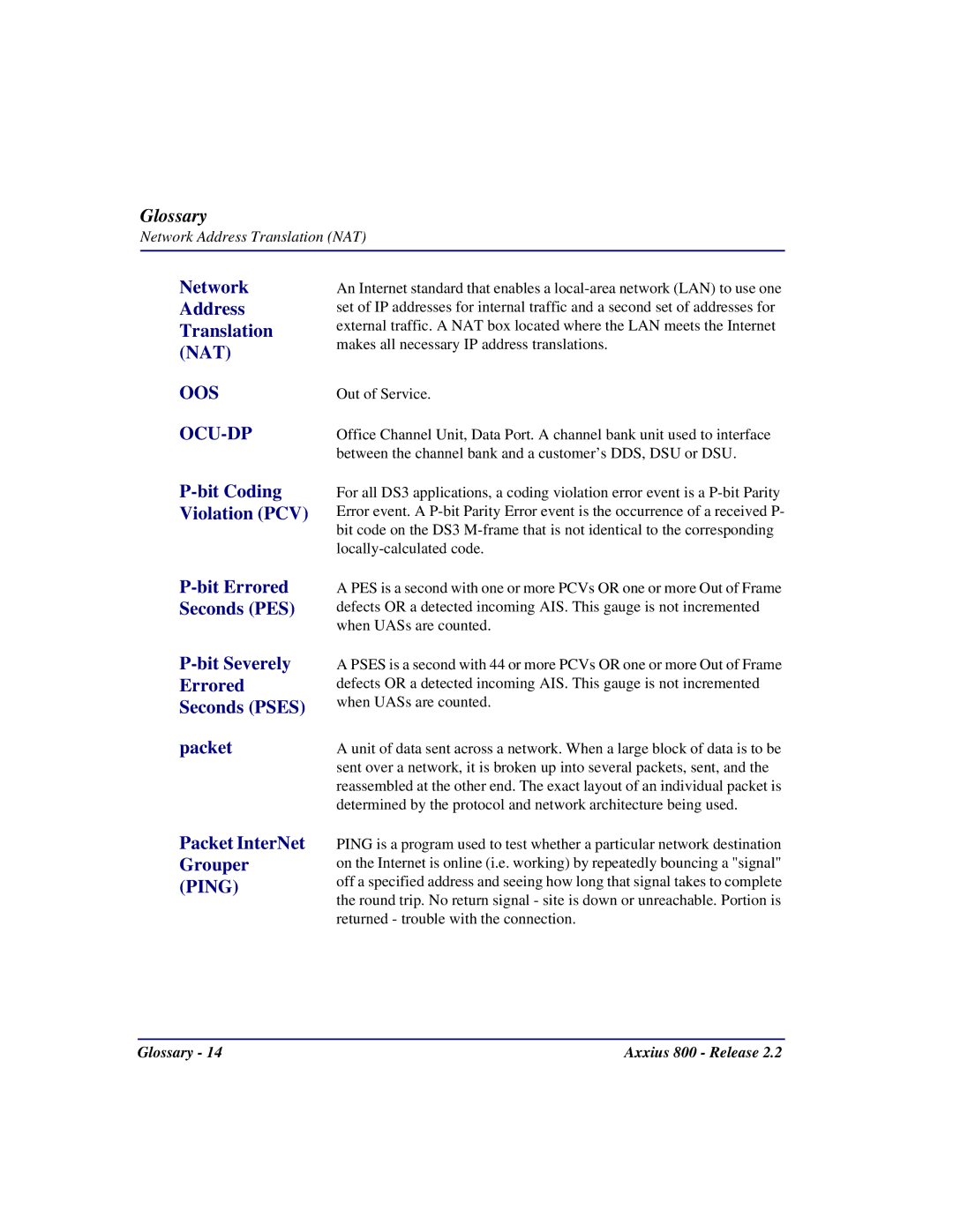 Carrier Access Axxius 800 user manual Oos Ocu-Dp 