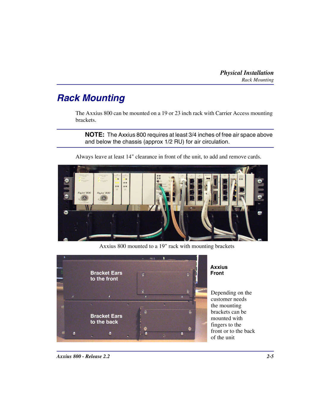 Carrier Access Axxius 800 user manual Rack Mounting 