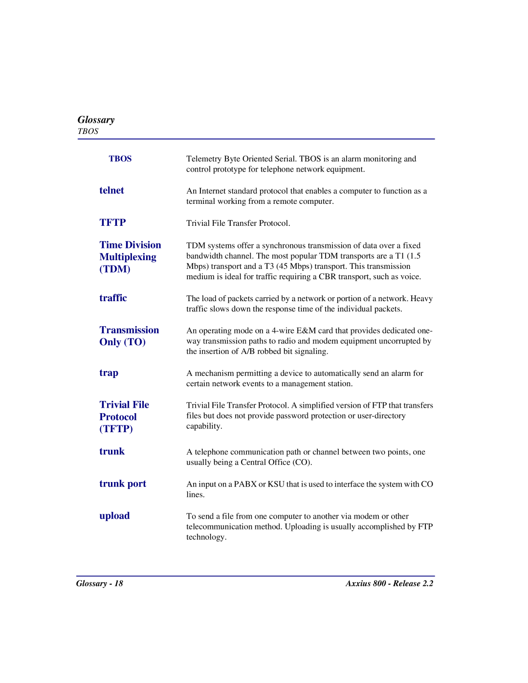 Carrier Access Axxius 800 user manual Tftp 