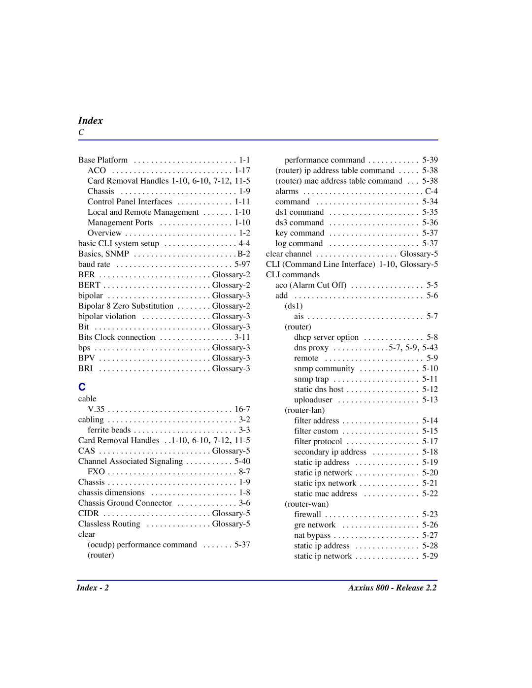 Carrier Access Axxius 800 user manual Index 