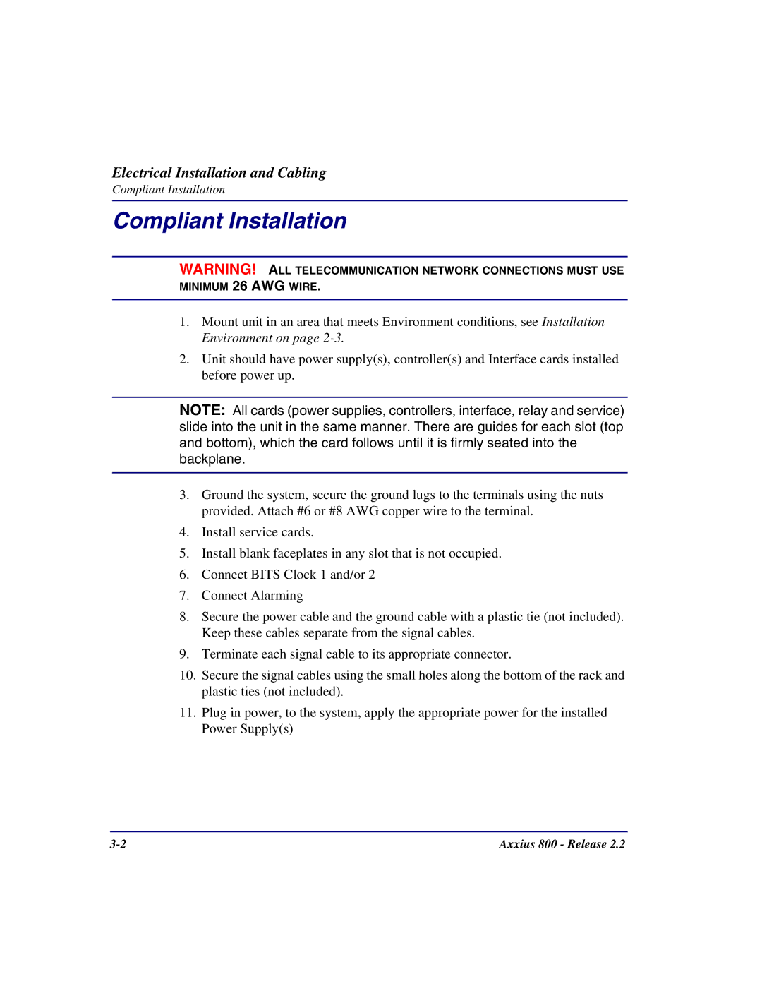 Carrier Access Axxius 800 user manual Compliant Installation 