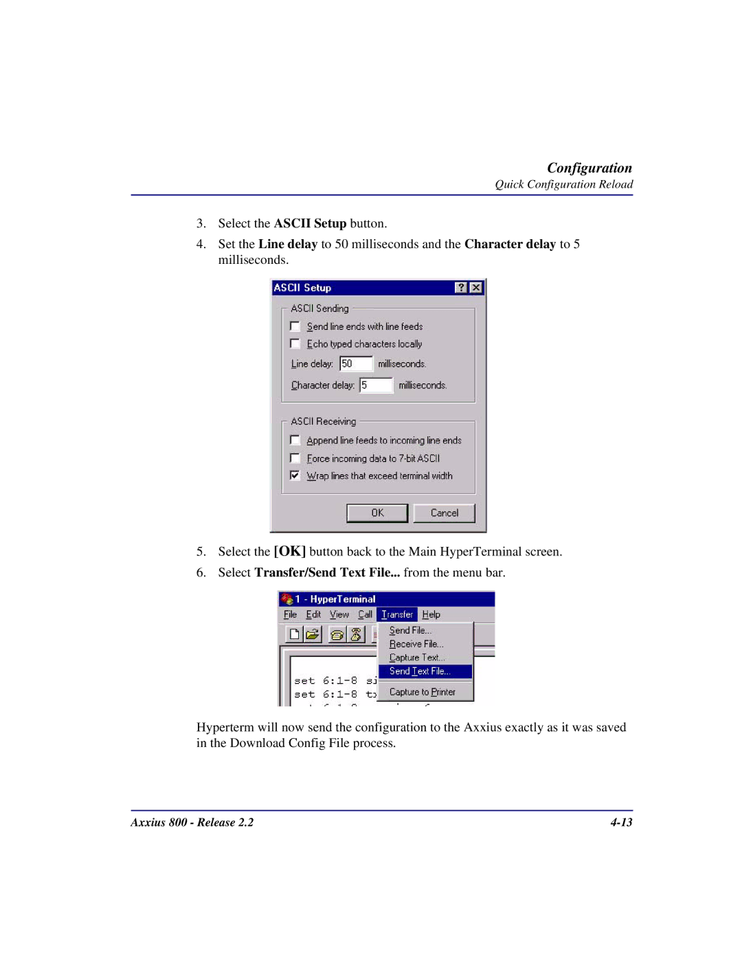 Carrier Access Axxius 800 user manual Select Transfer/Send Text File... from the menu bar 