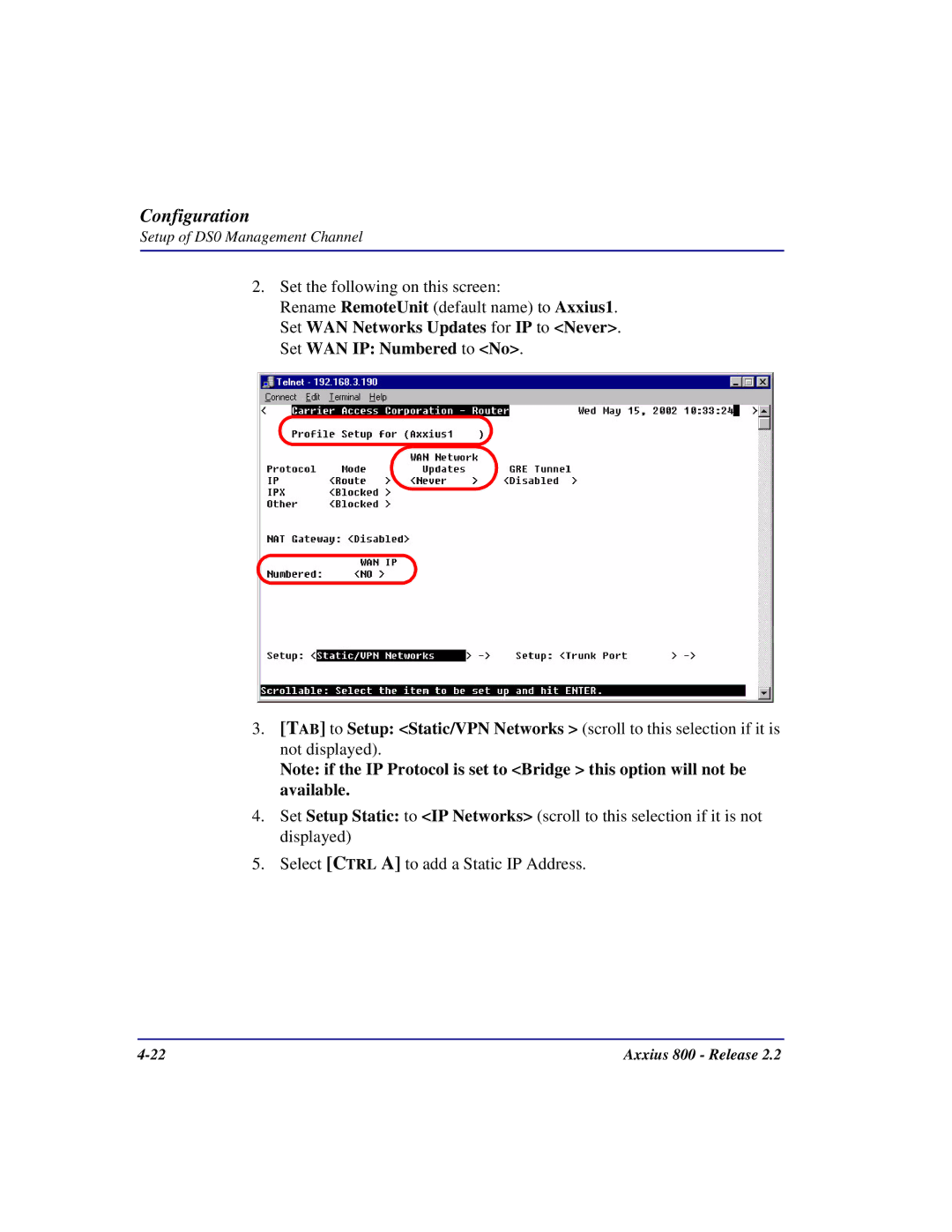 Carrier Access Axxius 800 user manual Configuration 