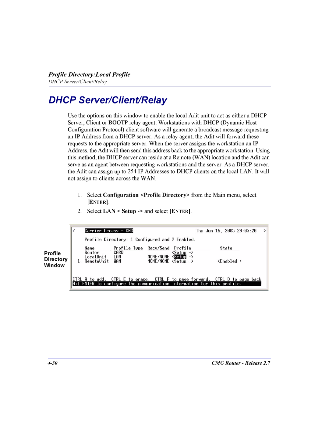 Carrier Access CMG Router user manual Dhcp Server/Client/Relay 