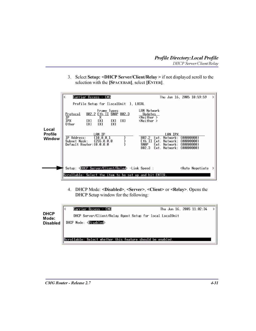 Carrier Access CMG Router user manual Dhcp 