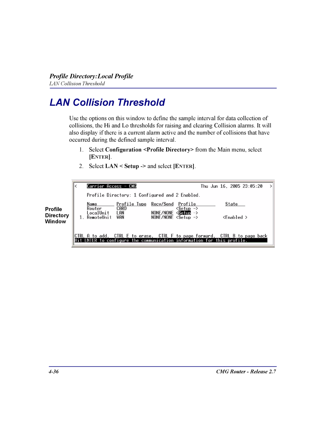 Carrier Access CMG Router user manual LAN Collision Threshold 