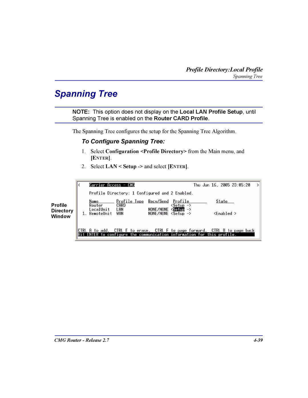 Carrier Access CMG Router user manual To Configure Spanning Tree 