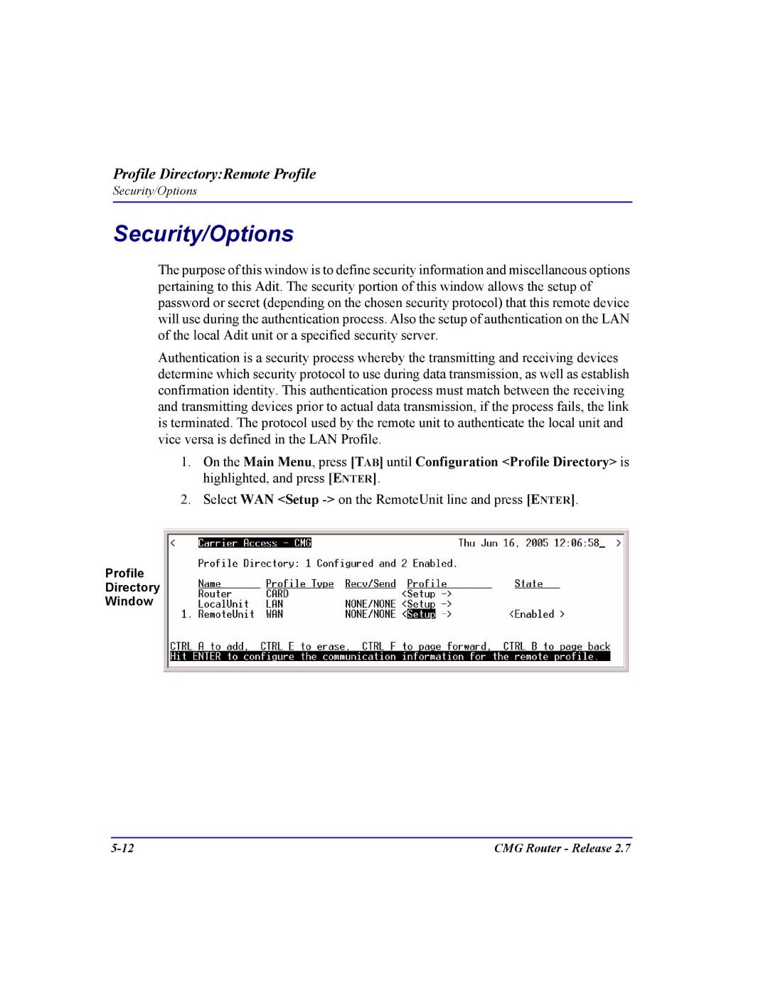 Carrier Access CMG Router user manual Security/Options 