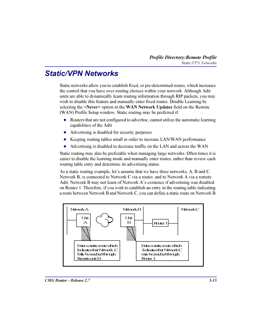 Carrier Access CMG Router user manual Static/VPN Networks 