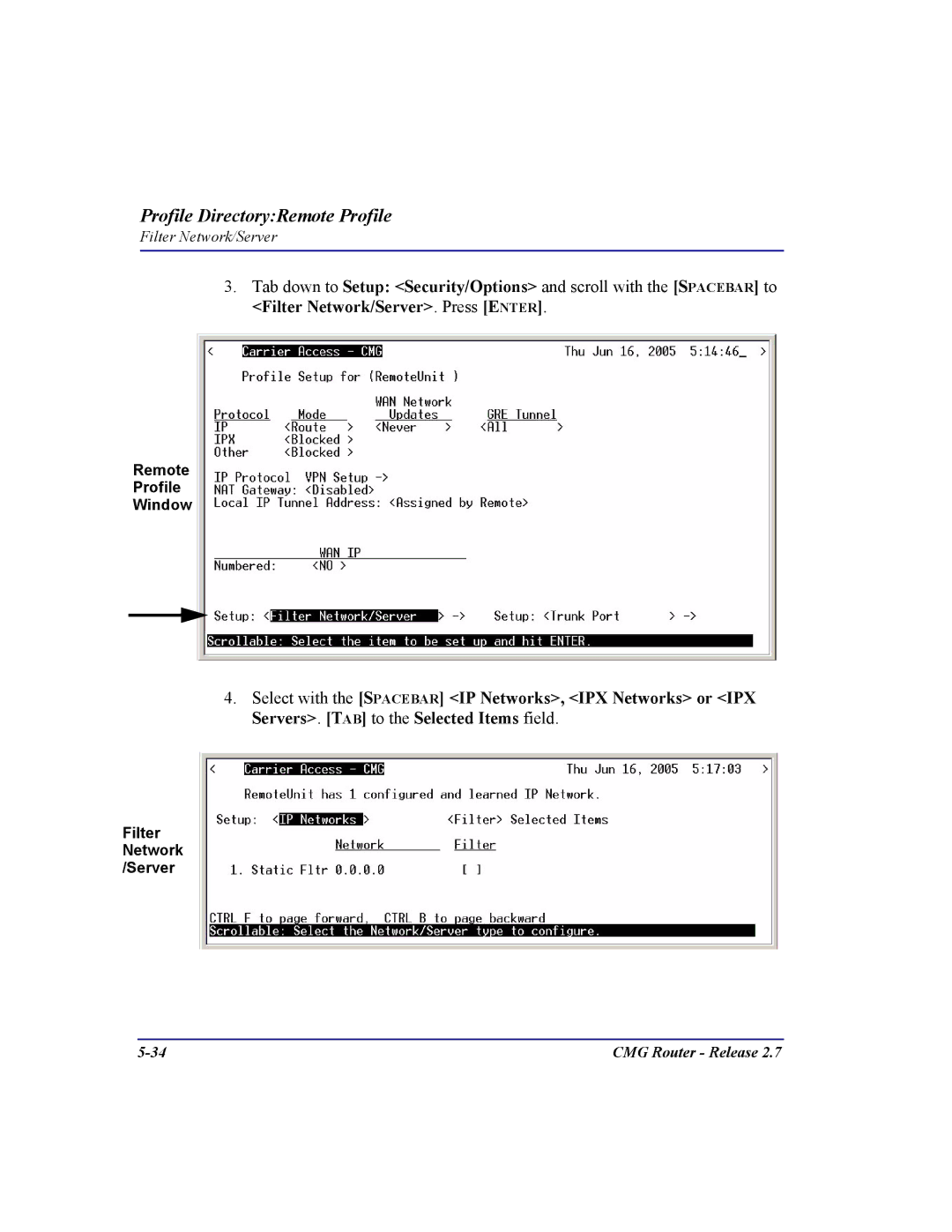 Carrier Access CMG Router user manual Filter Network /Server 