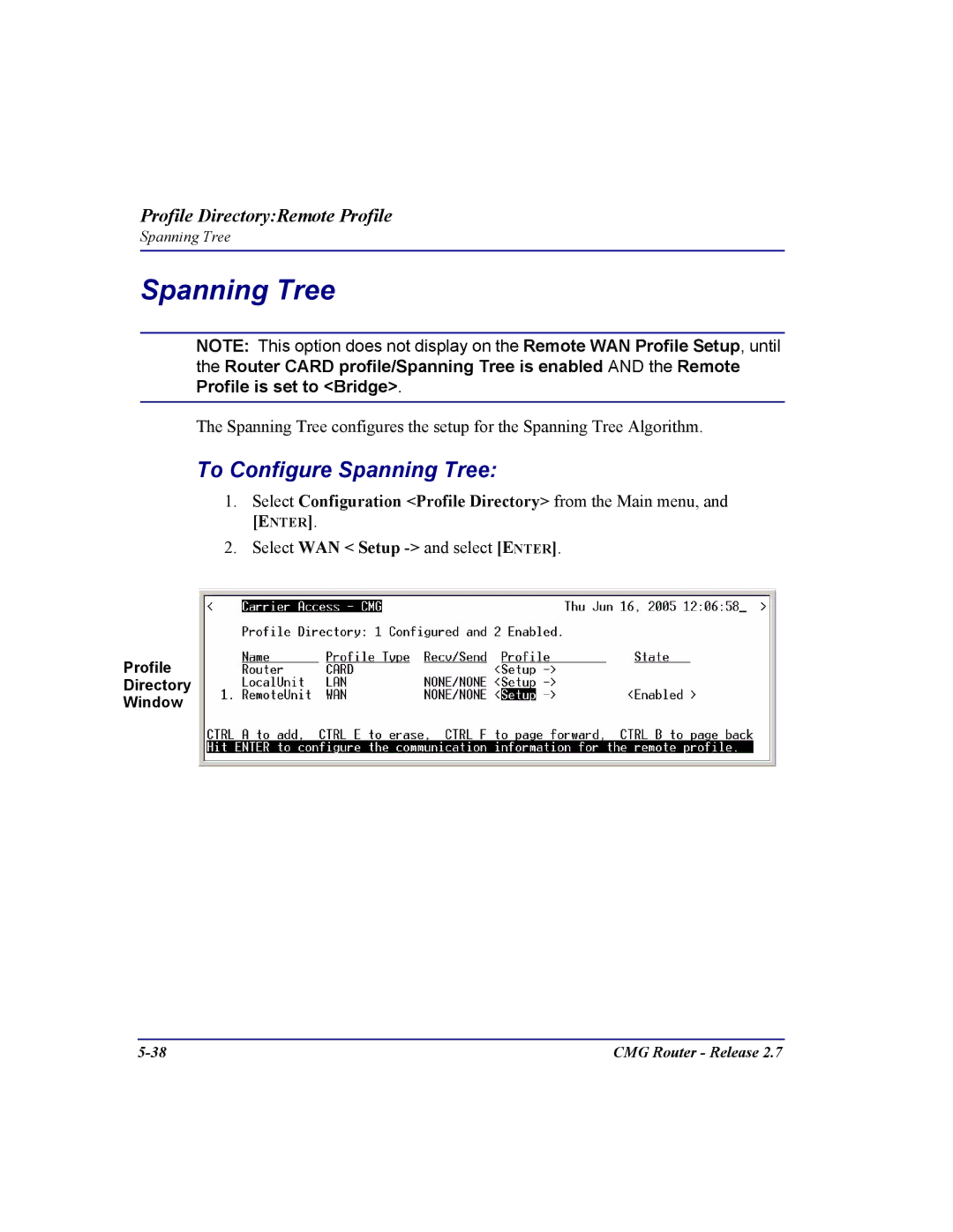 Carrier Access CMG Router user manual To Configure Spanning Tree 