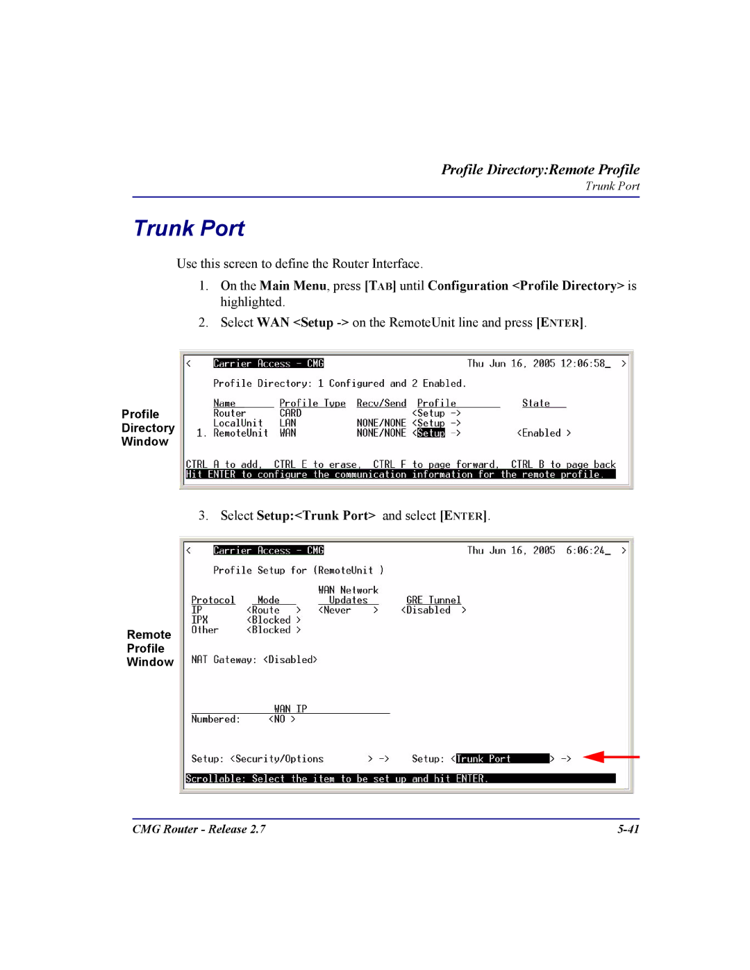 Carrier Access CMG Router user manual Trunk Port 