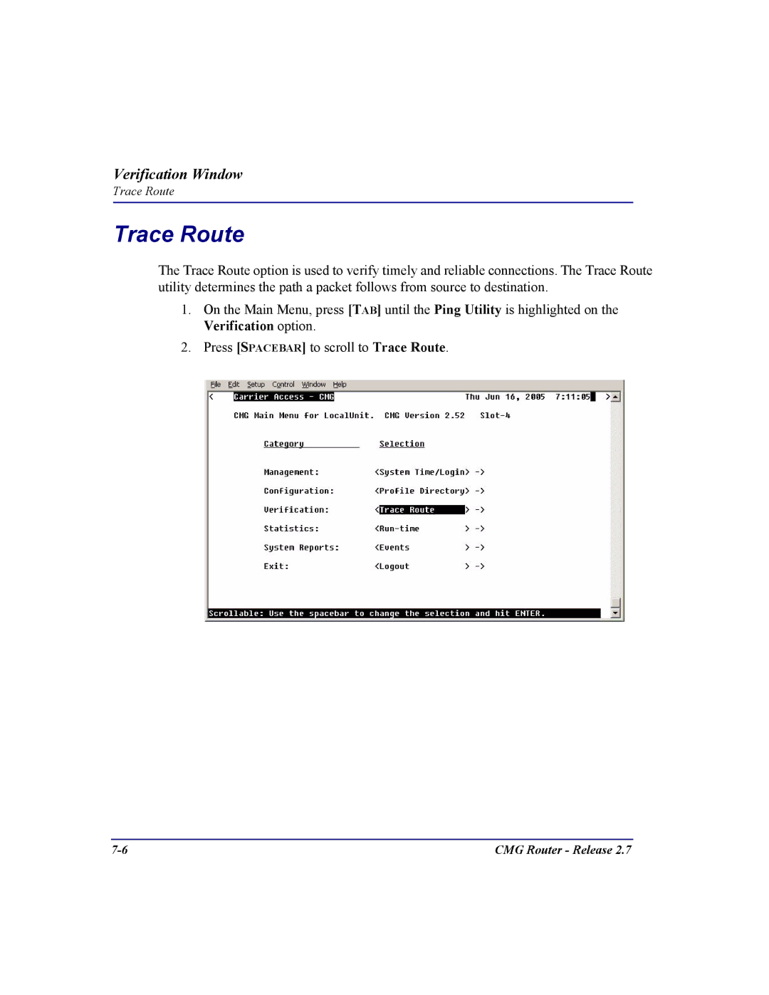 Carrier Access CMG Router user manual Trace Route 