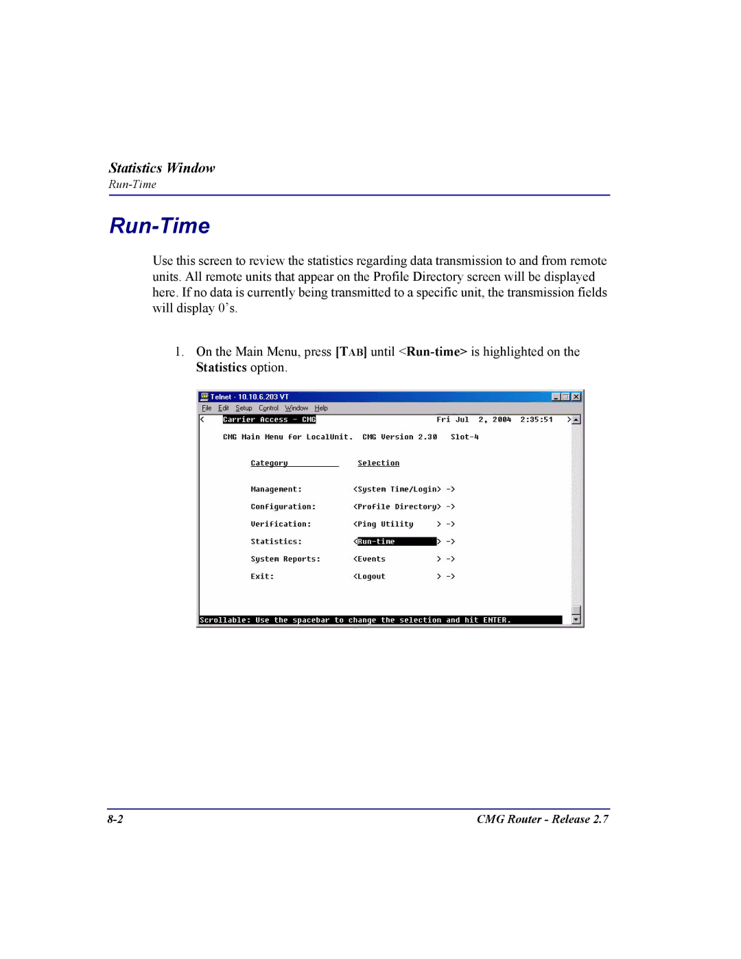 Carrier Access CMG Router user manual Run-Time 