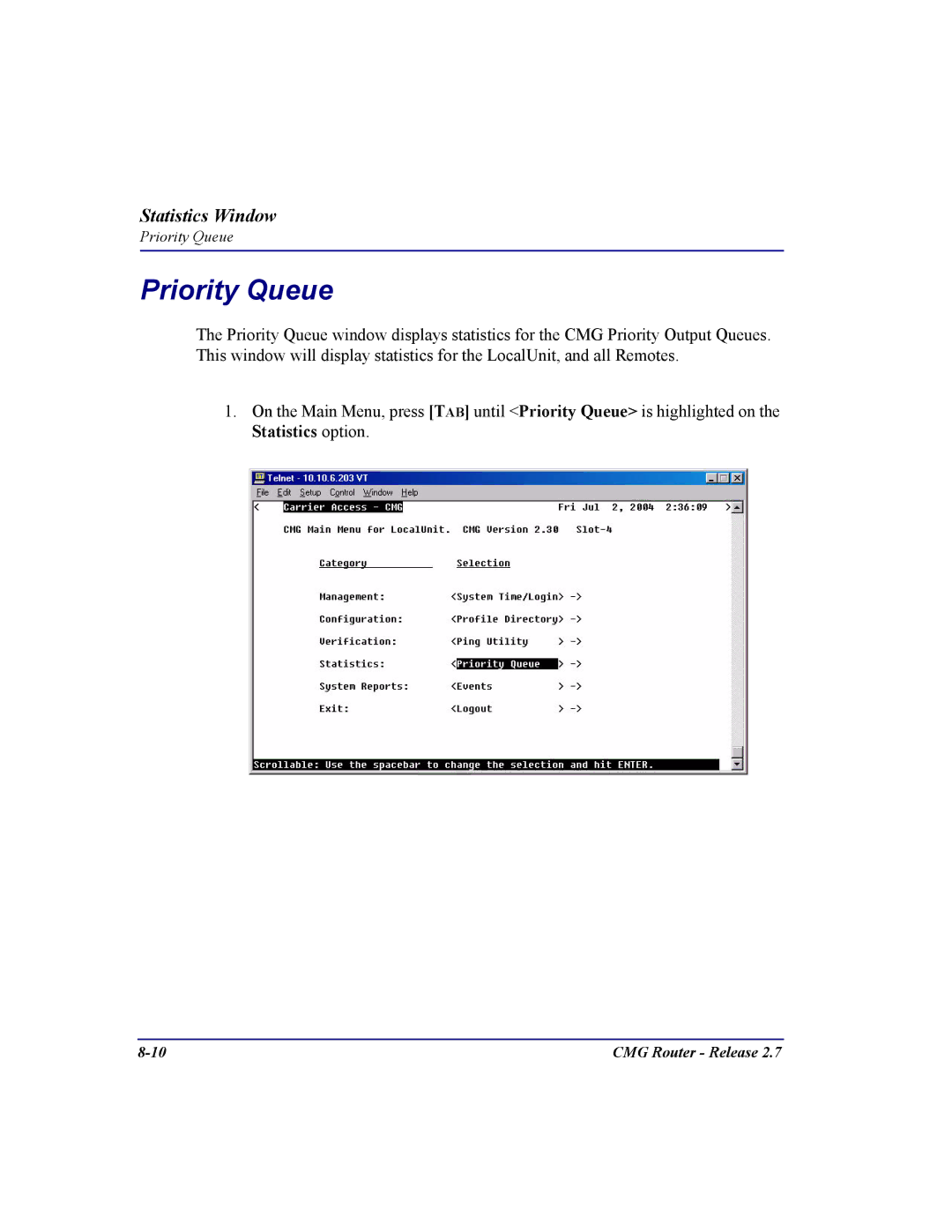 Carrier Access CMG Router user manual Priority Queue 