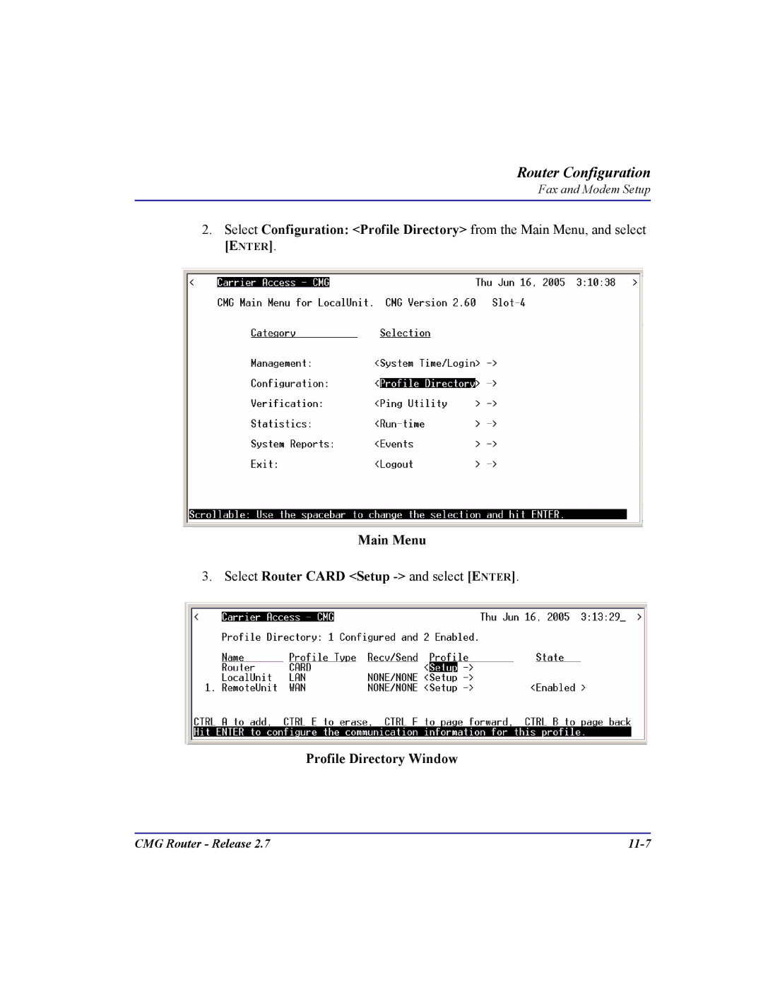 Carrier Access user manual CMG Router Release 11-7 