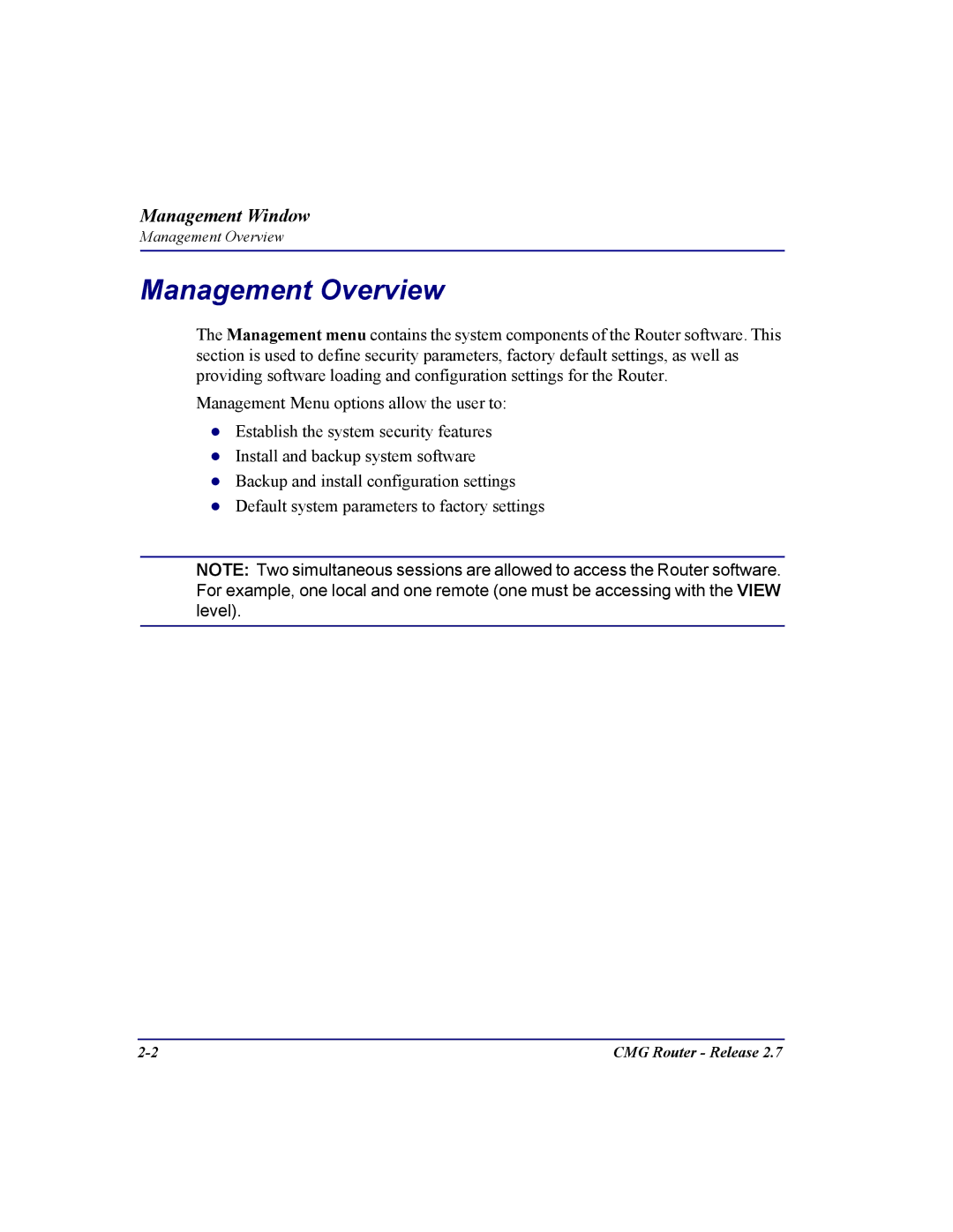 Carrier Access CMG Router user manual Management Overview 