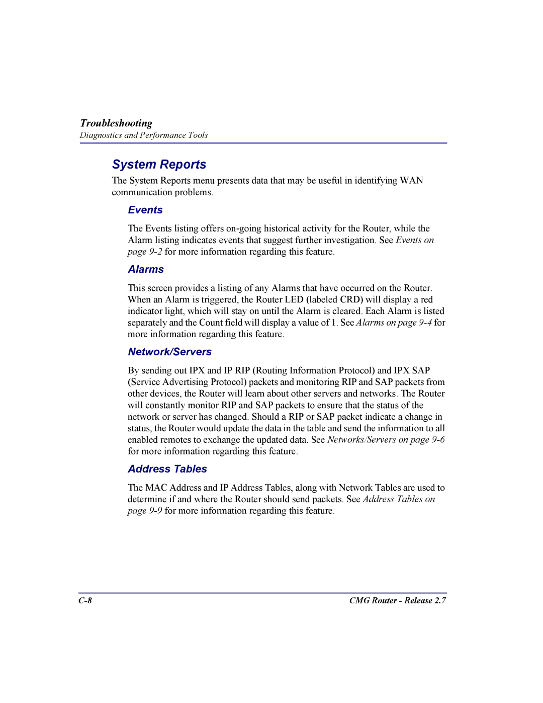 Carrier Access CMG Router user manual System Reports, Events 