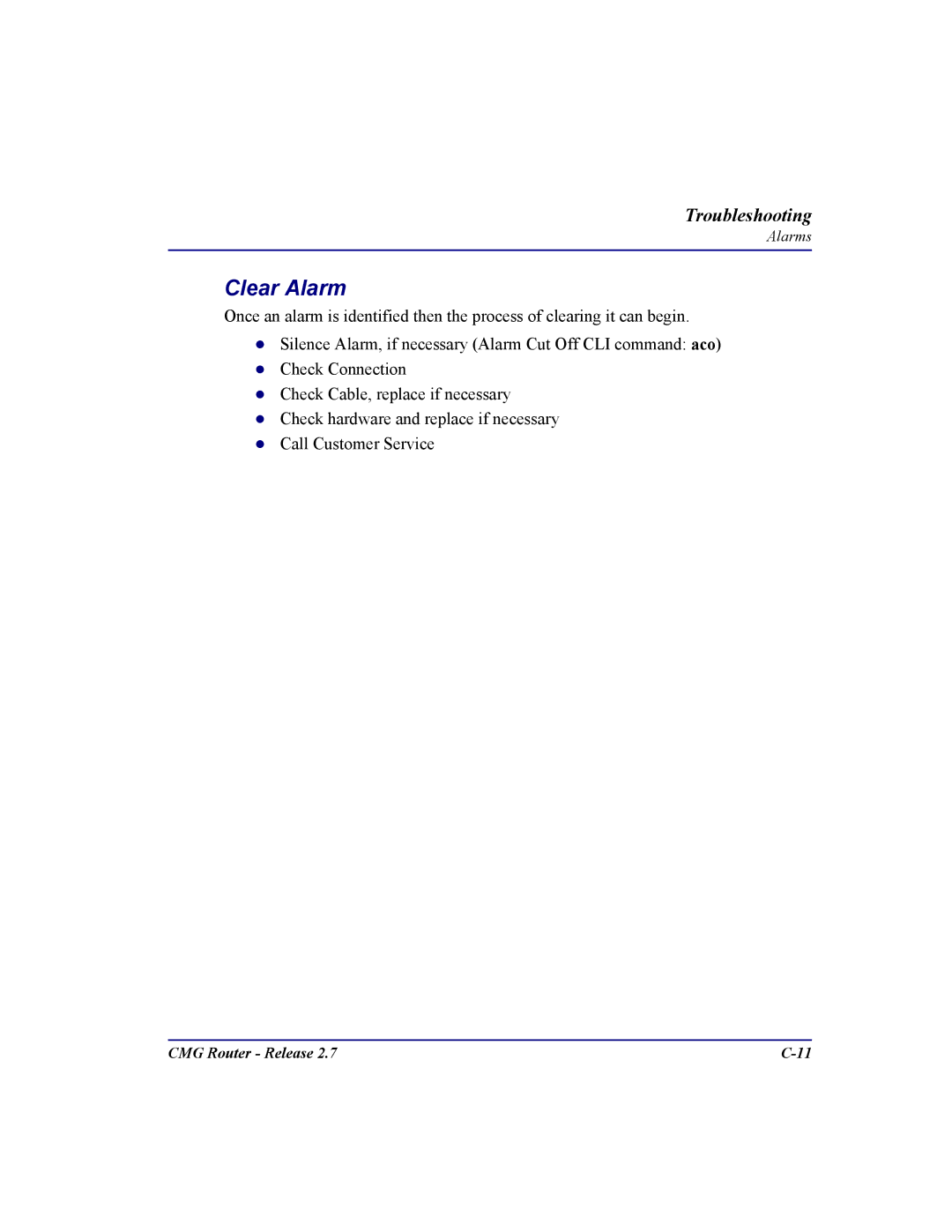 Carrier Access CMG Router user manual Clear Alarm 