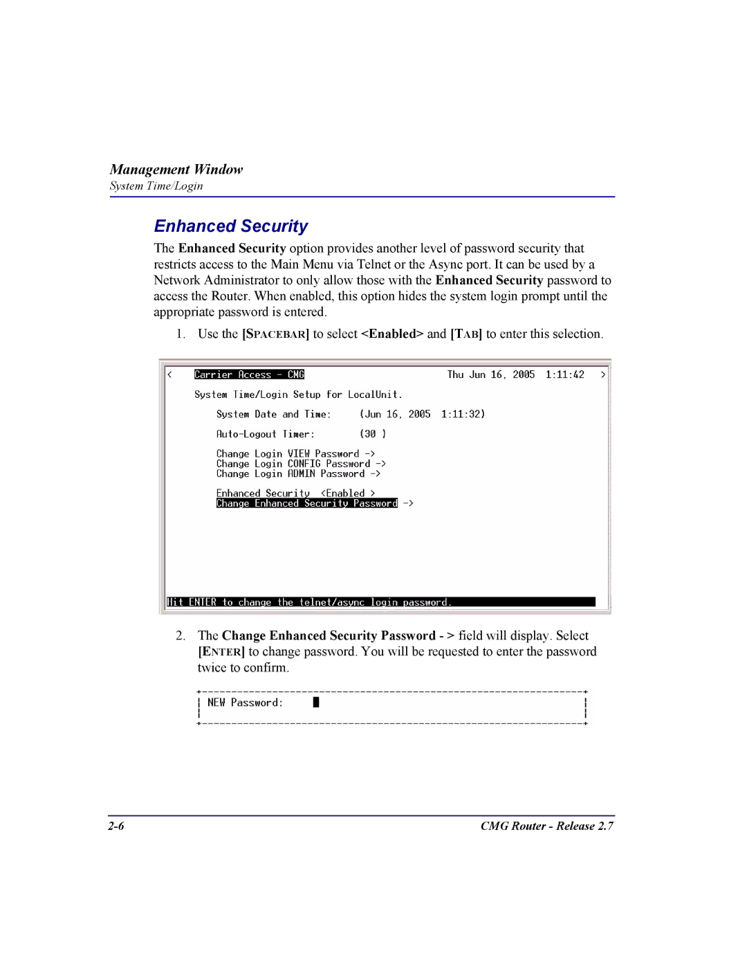 Carrier Access CMG Router user manual Enhanced Security 