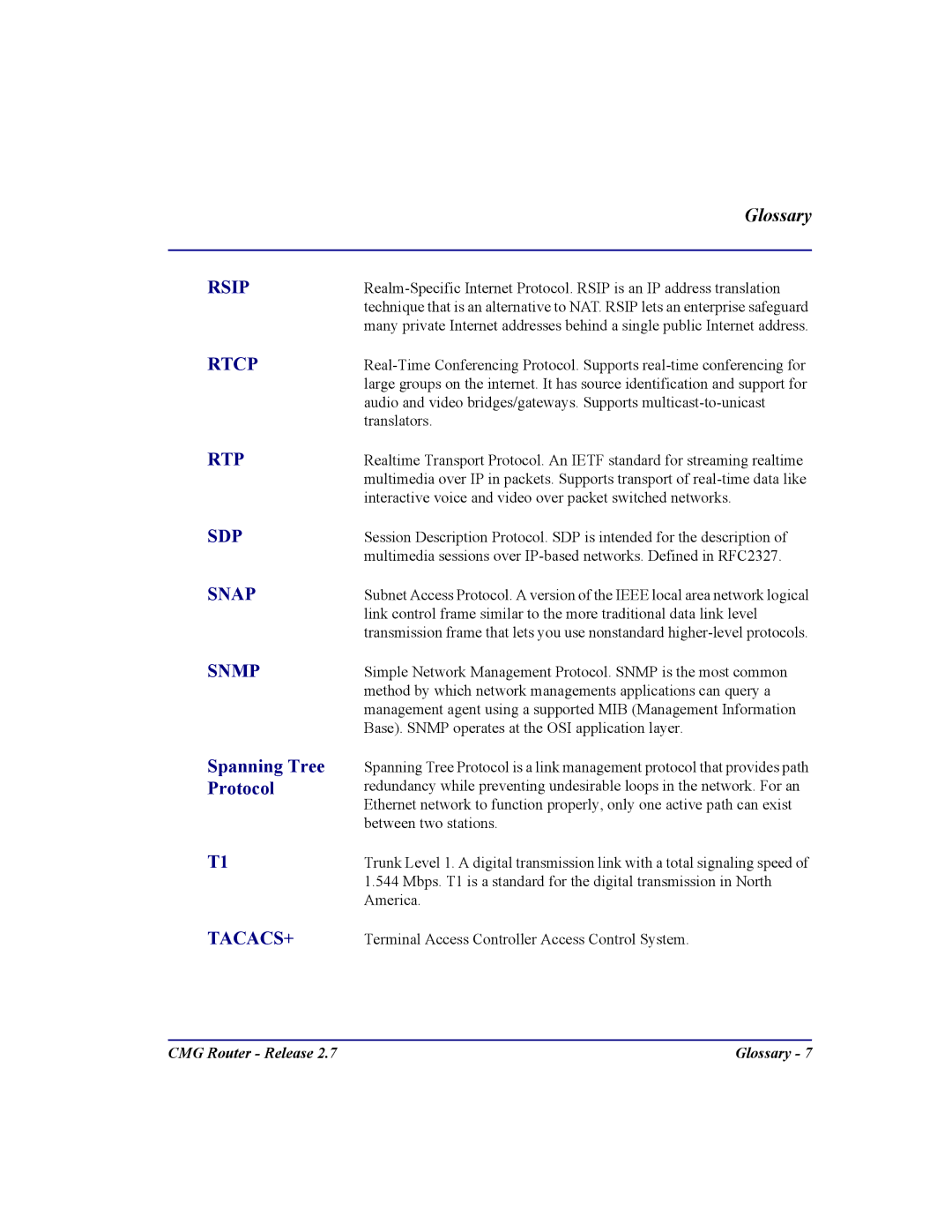 Carrier Access CMG Router user manual Rsip, Spanning Tree Protocol 