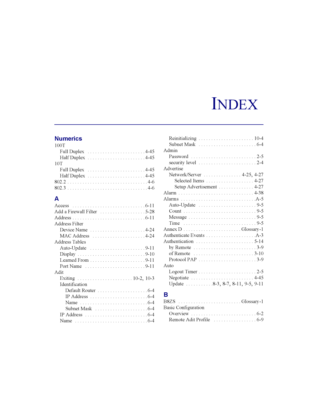 Carrier Access CMG Router user manual Index 