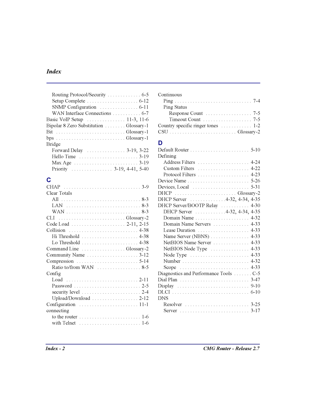 Carrier Access CMG Router user manual Index 