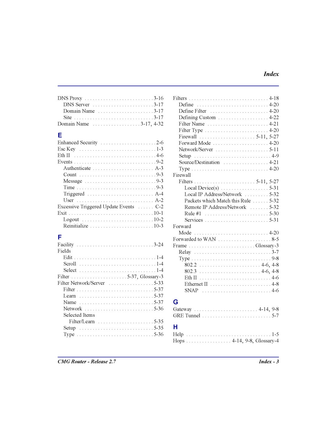 Carrier Access user manual CMG Router Release Index 